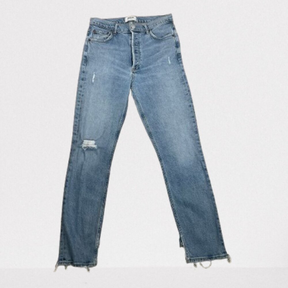 Agolde Womens Nico High Rise Raw Edge Distressed Slim Button Fly Jeans Size 27 - Picture 8 of 14